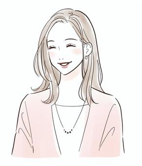 ニコニコ笑顔の女性 人物,女性,きれい,リラックス,笑顔,微笑む,セミロング,おしゃれ,可愛い,美人のイラスト素材