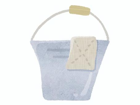 ぞうきんがかかったバケツ ぞうきんがかかったバケツ バケツ,雑巾,アルミ,ブリキ,灰色,持ち手,取っ手,掃除道具,拭く,水拭きのイラスト素材