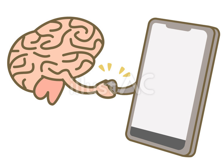 スマホと脳は仲良く握手するイラスト スマートフォン,スマホ,脳のイラスト素材