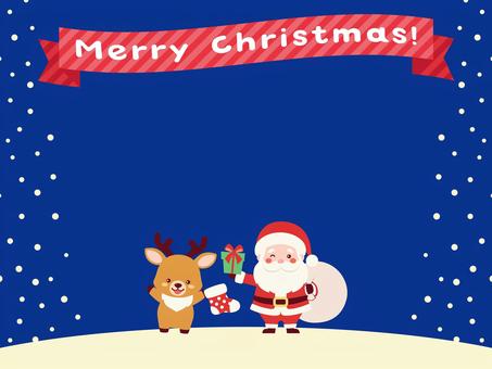 サンタとトナカイの雪のフレーム/青 サンタ,トナカイ,雪のイラスト素材