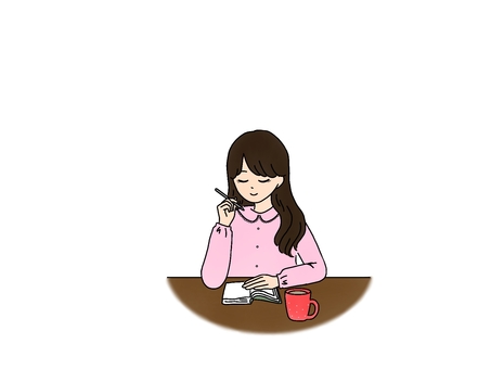日記、手帳に記入する女性 女性,女子,日記,手帳,記入,書く,ジャーナリングのイラスト素材