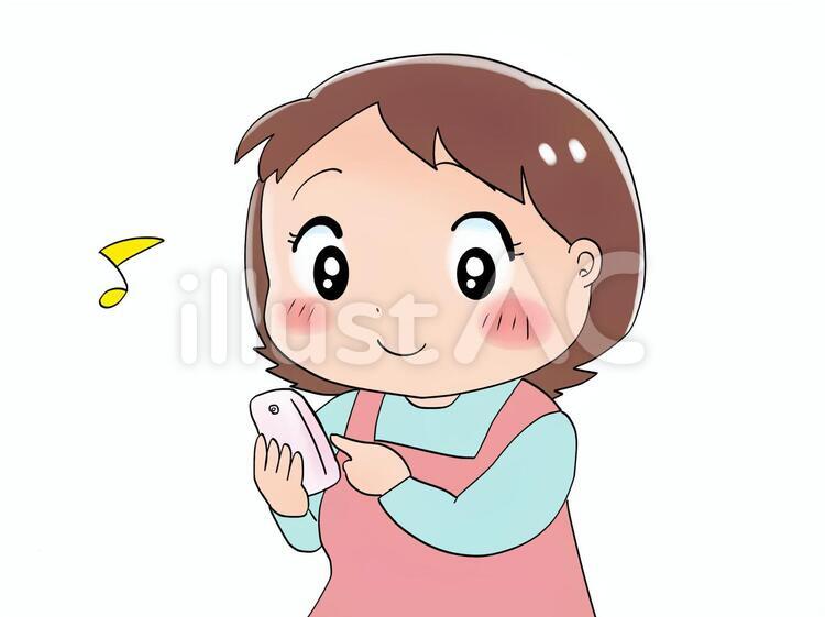 スマホをいじる主婦 スマホ,主婦,携帯電話のイラスト素材