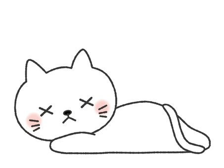倒れる猫　02 猫,倒れる,バタン,ぐったり,疲労,過労,ショック,気絶,疲れる,体調不良のイラスト素材