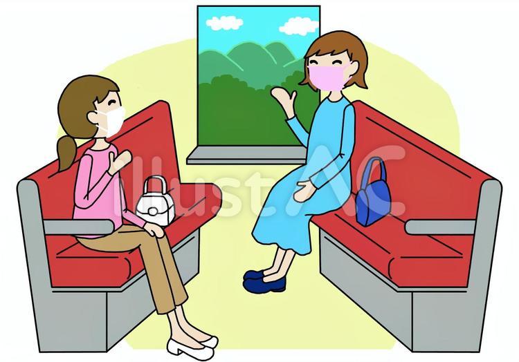 電車の旅　女性　マスク着用 旅行,電車,マスクのイラスト素材