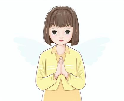 手をあわせる少女　祈り 祈り,少女,手,あわせる,薄い,羽,かわいい,黄色のイラスト素材