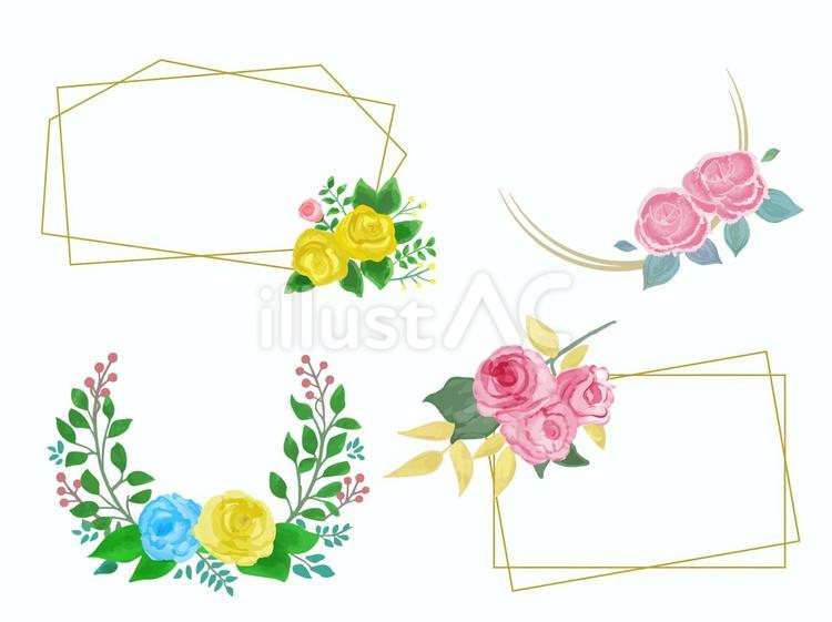 エレガントな薔薇フレーム4種セット フレーム,見出し,薔薇のイラスト素材