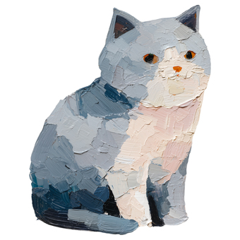 ブリティッシュショートヘア グレー 猫,ブリティッシュショートヘア,動物,生き物,厚塗り,油絵風,手描き風,もふもふ,かわいい,ペットのイラスト素材