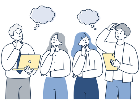 考えるビジネス男女の企画アイデア作業 人物,ビジネス,男性,女性,考える,悩む,表情,アイデア,ブレスト,企画のイラスト素材