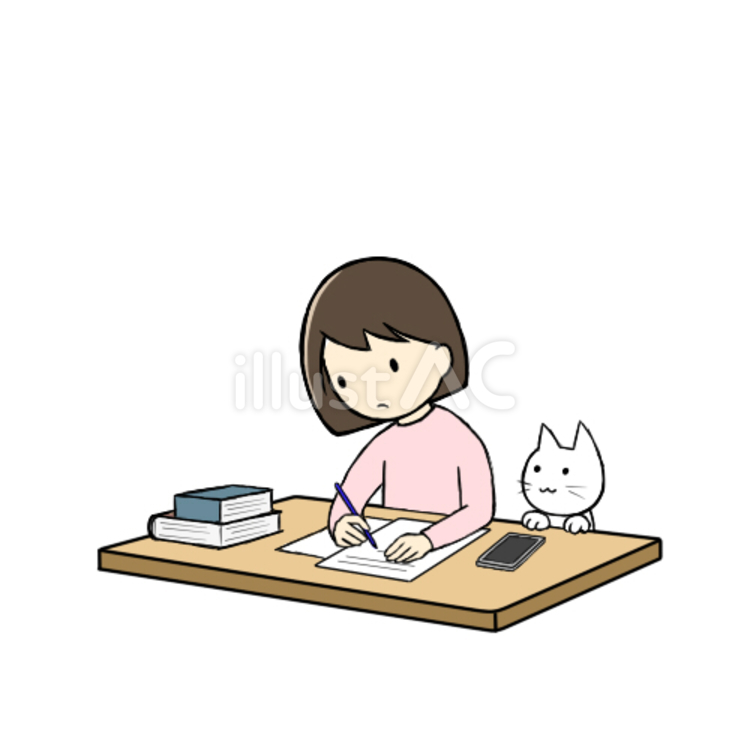 頑張って勉強している小学生女児 勉強,宿題,少女のイラスト素材