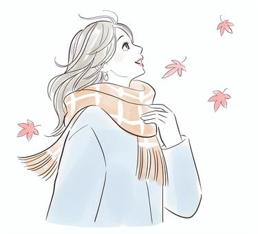 紅葉を見て微笑む女性 紅葉,葉っぱ,秋,女性,微笑む,笑顔,嬉しい,季節,落葉,観光のイラスト素材