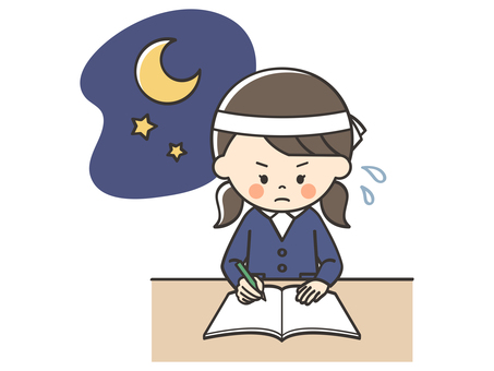 夜に受験勉強をする女子生徒 勉強,宿題,学習,テスト,学ぶ,課題,塾,自主勉強,自習,授業のイラスト素材
