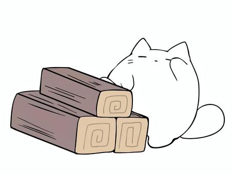木材 ねこ ねこ,白猫,木材,木,資材,原料,材料,断面,原木,主線ありのイラスト素材