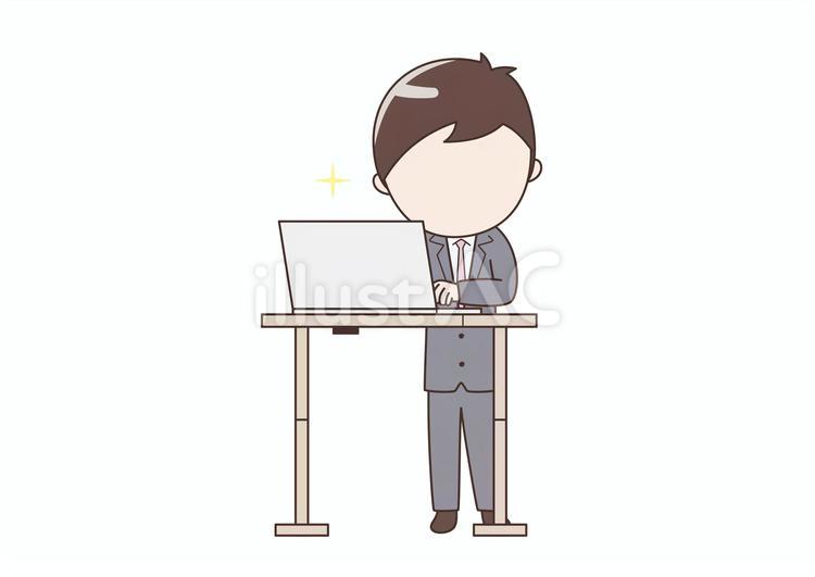 デスクワークの顔なしビジネスマン 顔なし,スタンディングデスク,アップのイラスト素材