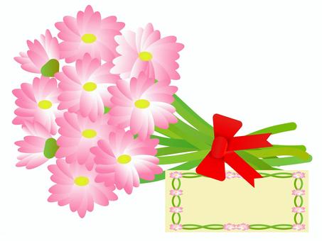 コスモス花束4＿メッセージカード コスモス,花束,ブーケ,花,切り花,茎,秋,リボン,かわいい,シンプルのイラスト素材