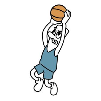 バスケでシュートを打つ棒人間 棒人間,キャラクター,バスケ,シュート,しかめっ面,得点,攻撃,オフェンス,バスケットボール,ユニフォームのイラスト素材