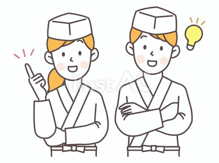 アイディアを思いつく板前さん(男女) 板前,寿司職人,和食のイラスト素材