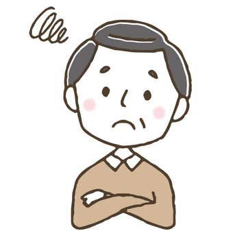 Worried / thinking cute middle aged man / hand drawn, , JPG, PNG and AI