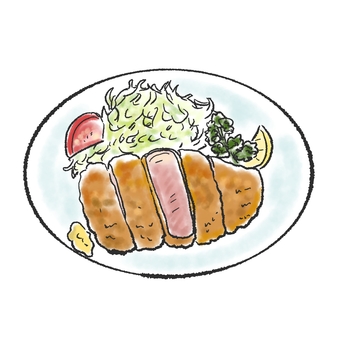 水彩風とんかつのイラスト 食べ物,肉料理,とんかつ,和食,メニュー,定食,食堂,レストラン,カフェ,挿絵のイラスト素材