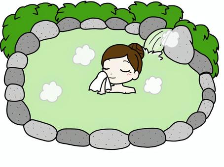 Illustration, hot spring, outdoor bath, a trip, 