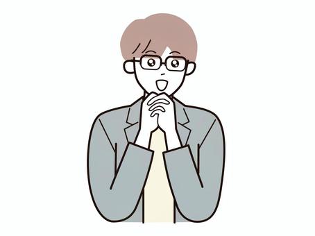 手を組んで目を潤ませる働く男性A/カラー 手を組んで目を潤ませる働く男性A/カラー 両手,潤ませる,キラキラ,男性,お父さん,会社員,アドバイザー,20代,30代,40代のイラスト素材