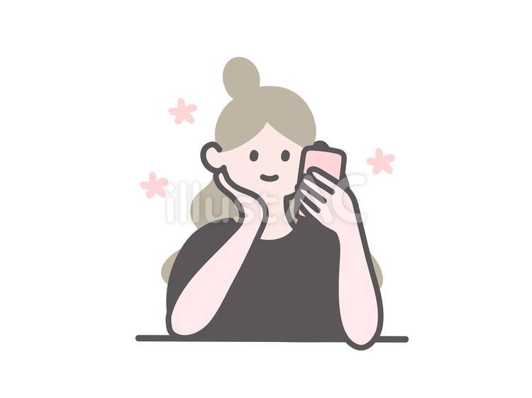 スマホを見て笑顔の女性 スマホ,スマートフォン,携帯電話のイラスト素材