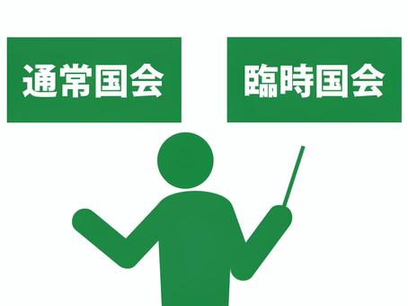 通常国会と臨時国会について説明する人 通常国会,常会,臨時国会,臨時会,人物,国会,衆議院,衆院,下院,衆院選のイラスト素材