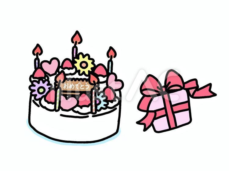 かわいいケーキとプレゼント ケーキ,ホールケーキ,デコレーションケーキのイラスト素材