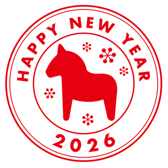午年年賀状素材ダーラナホースの消印風ロゴ 午,2026,ダーラナホース,年賀,シンプル,午年,ロゴ,年賀状,馬,2026年のイラスト素材