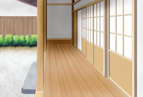 日本家屋の廊下 雨,日本,日本家屋,廊下,庭,梅雨,障子,ふすまのイラスト素材