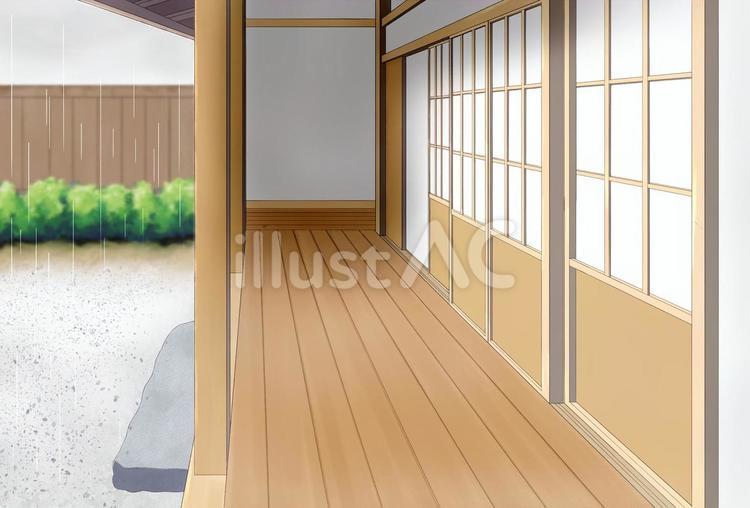 日本家屋の廊下 雨,日本,日本家屋のイラスト素材