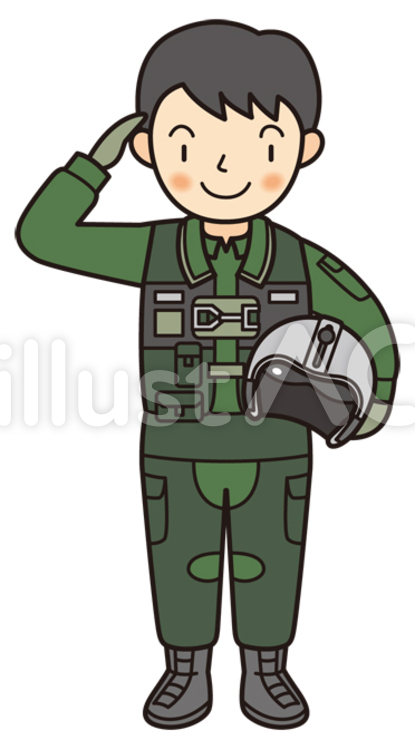 敬礼する航空自衛官（航空服） 自衛官,航空自衛隊,男のイラスト素材