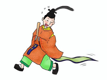 ほほほ、麻呂の下襲浮いておじゃる 人物,大人,男性,着物,平安時代,貴族,下襲,走る,笑顔,全身のイラスト素材