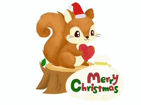 リス2025 9 リス,切り株,りす,サンタクロース,サンタ帽,クリスマス,クリスマスイブ,動物,小動物,生き物のイラスト素材