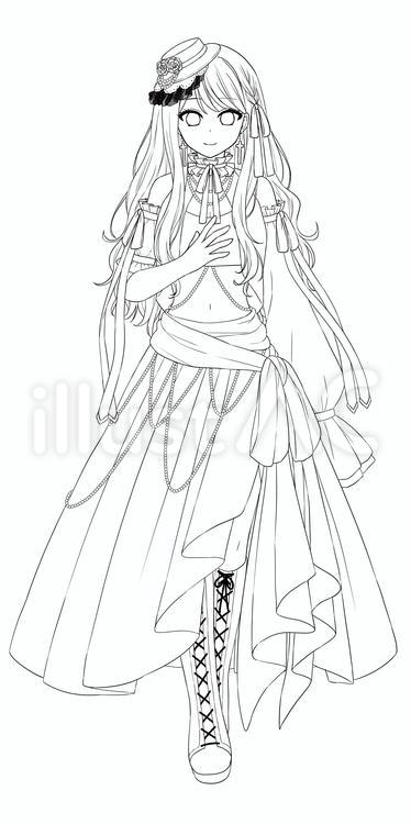 線画/女の子 線画,塗り絵,女の子のイラスト素材