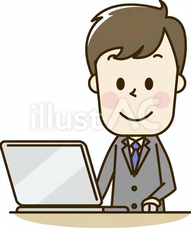 スーツを着た会社員の男性2-15パソコン スーツ,会社員,ビジネスのイラスト素材