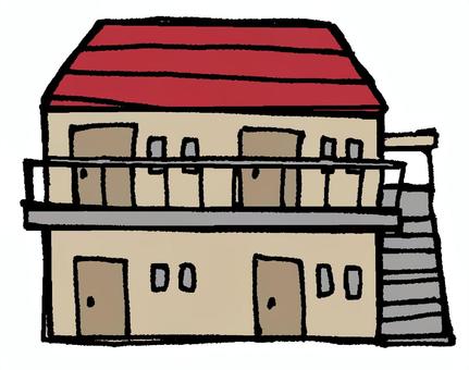 アパート（赤） アパート,賃貸,建物,建築物,二階建て,不動産,物件,赤,住宅,住まいのイラスト素材