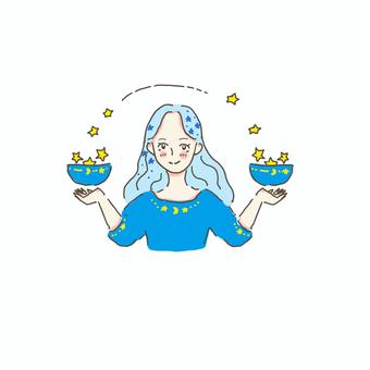 天秤にかける女性 天秤,女性,天秤座,星座,星,星占い,10月のイラスト素材