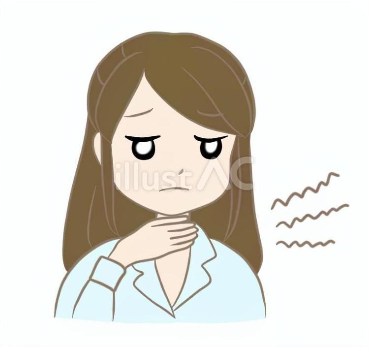 喉を手で押さえる女性　喉の調子が悪い 喉,痛い,調子のイラスト素材