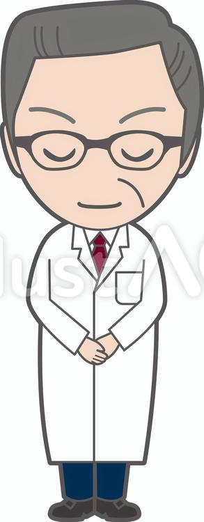 お辞儀をするお医者さん　シニア 男性,男,正面のイラスト素材