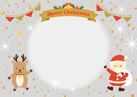 挨拶をするサンタとトナカイ背景_灰色 クリスマス,サンタクロース,背景,フレーム,冬,トナカイ,メリークリスマス,12月,かわいい,サンタのイラスト素材
