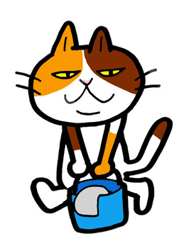 猫のお掃除お手伝いバケツ運び 猫,三毛猫,大掃除,清掃,家事,バケツ,雑巾,きれい,擬人化のイラスト素材