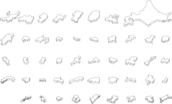都道府県 日本地図,地図,日本列島,地形,マップ,日本,都道府県,立体,３dのイラスト素材