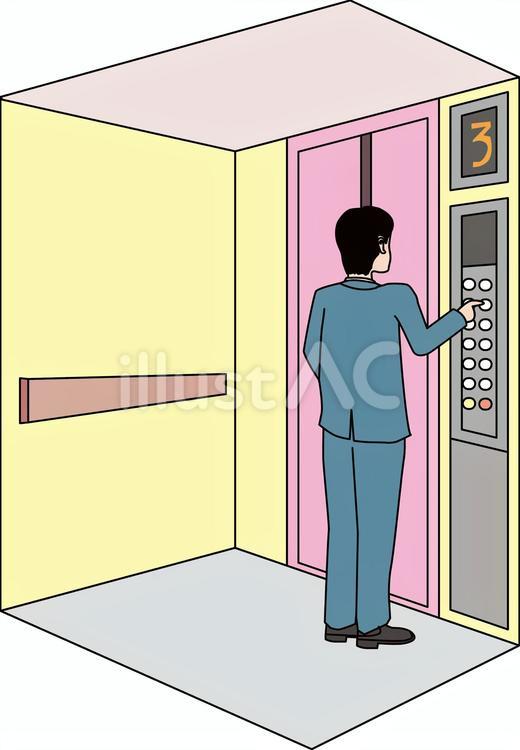 エレベーター男性　 エレベーター,屋内,扉のイラスト素材