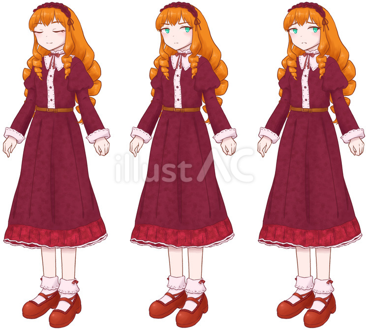 人形のような少女3種 お嬢様,令嬢,人形のイラスト素材