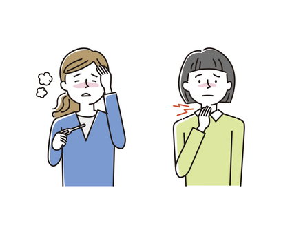 体調不良の女性_02 体調不良,女性,人物,発熱,体温計,頭痛,辛い,喉の痛み,喉,風邪のイラスト素材