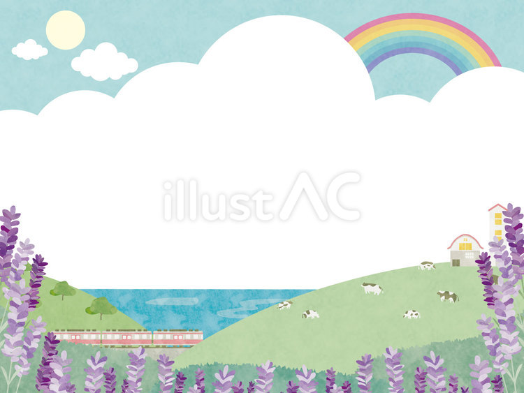 海が見える風景イラストフレーム2 夏,ラベンダー,夏休みのイラスト素材
