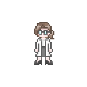 ドット絵の白衣を着た女性 ドット絵,ピクセル,かわいい,会社員,社会人,科学者,研究員,研究者,医者,医師のイラスト素材