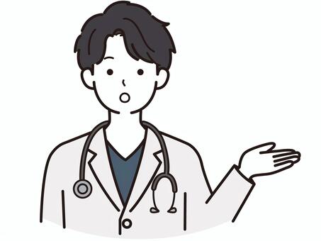 男性医師が案内するシンプルなイラスト右 医師,ドクター,医療,クリニック,医療従事者,医療スタッフ,白衣,聴診器,ヘルスケア,健康のイラスト素材