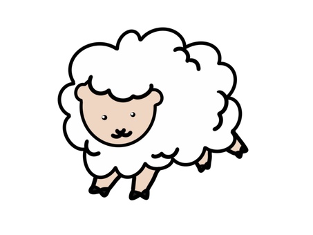 元気な羊のイラスト 羊,動物,干支,手描き,かわいい,2027年,シンプル,白バック,単体,一匹のイラスト素材