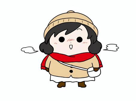 厚着の人 人物,冬,厚着,女性,マフラー,ニット帽,コート,ブーツ,寒いのイラスト素材